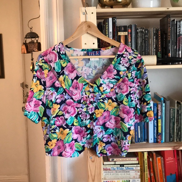 Vintage floral cropped blouse - Picture 1 of 6